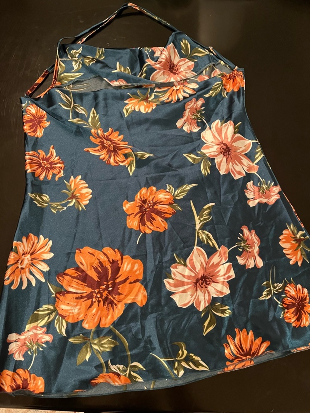 SHEIN Navy Floral Mini Slip Dress with Orange Blooms